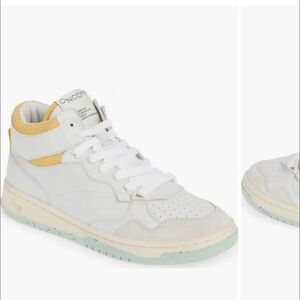Women's White and Yellow High-Top Sneakers